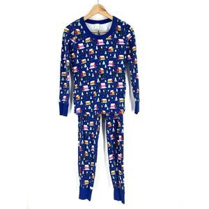 Hanna Andersson Pajama Set Size Small Women Blue Hygge House Print Long John